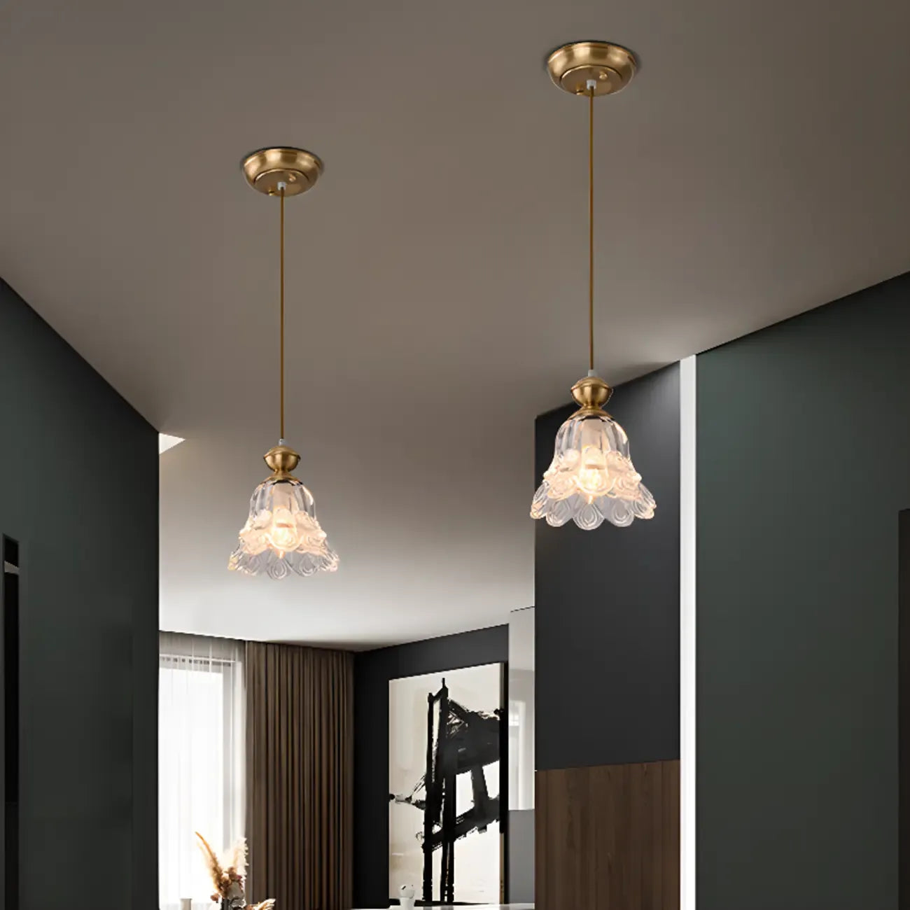 Indoor Clear Glass Pendant Lights Fixture with Adjustable Height