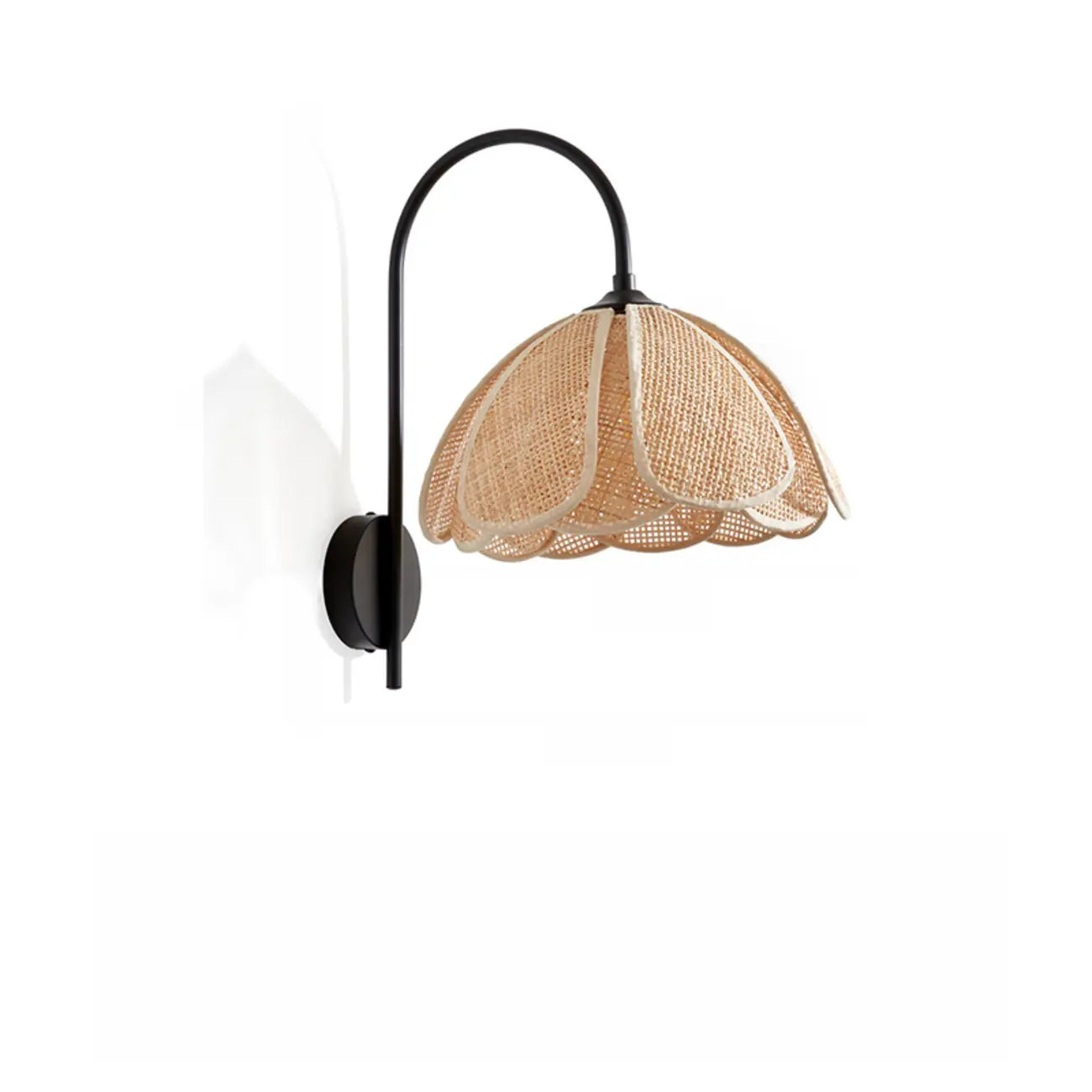 Indoor Modern Wood Rattan Gooseneck Wall Sconce Lamp