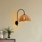 Indoor Modern Wood Rattan Gooseneck Wall Sconce Lamp