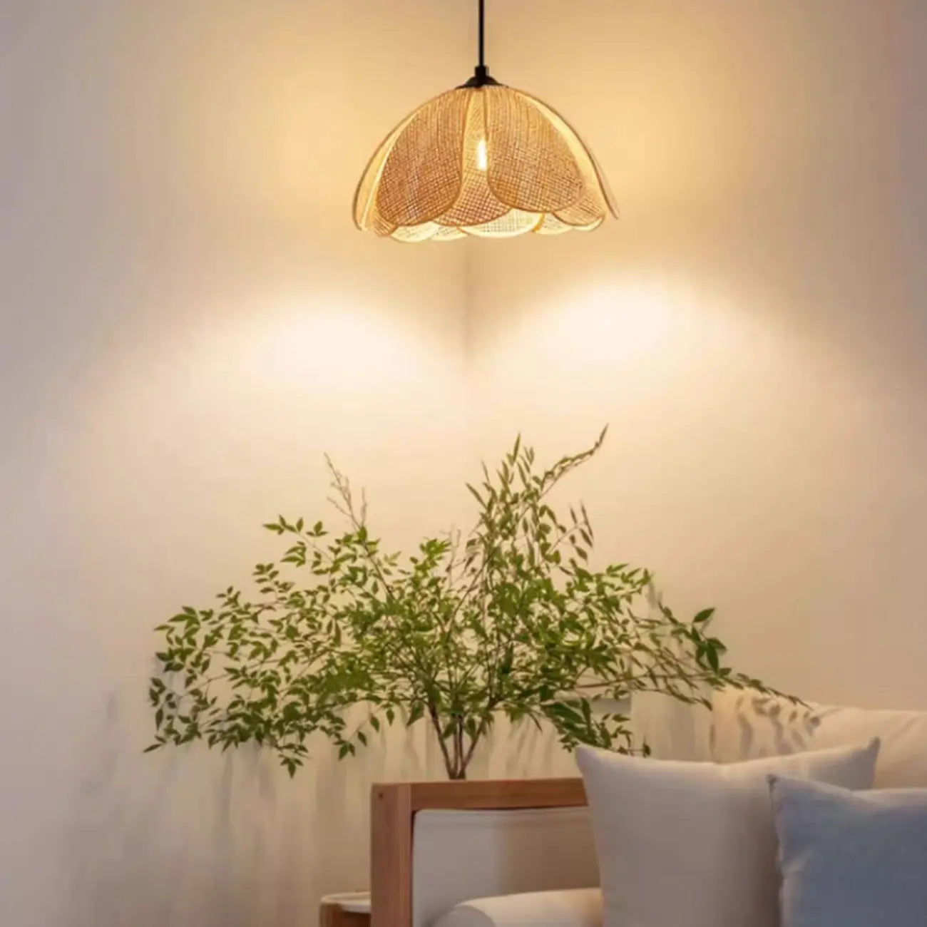 Indoor Modern Wood Rattan Gooseneck Wall Sconce Lamp