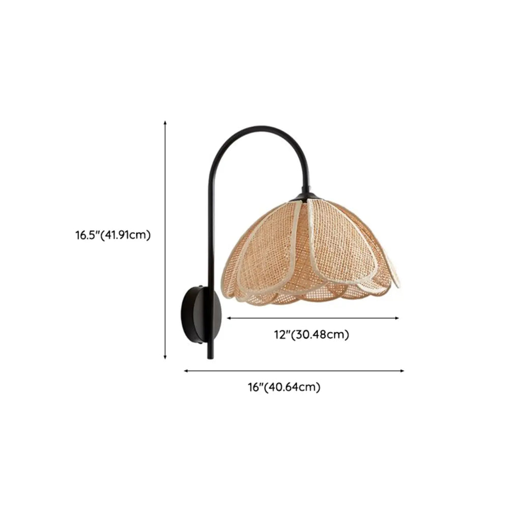 Indoor Modern Wood Rattan Gooseneck Wall Sconce Lamp
