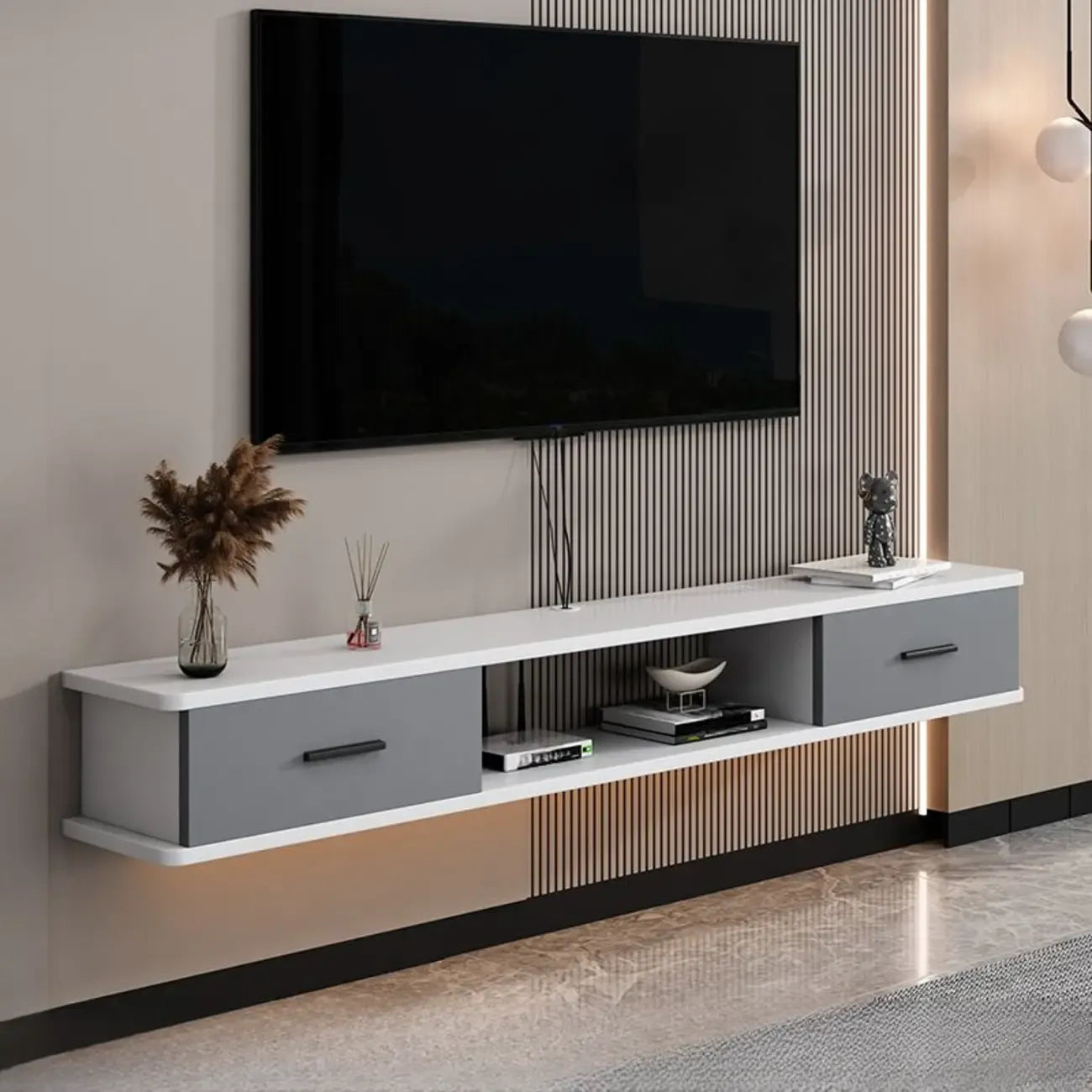 Modern Wall-Mounted Wooden TV Stand with Storage