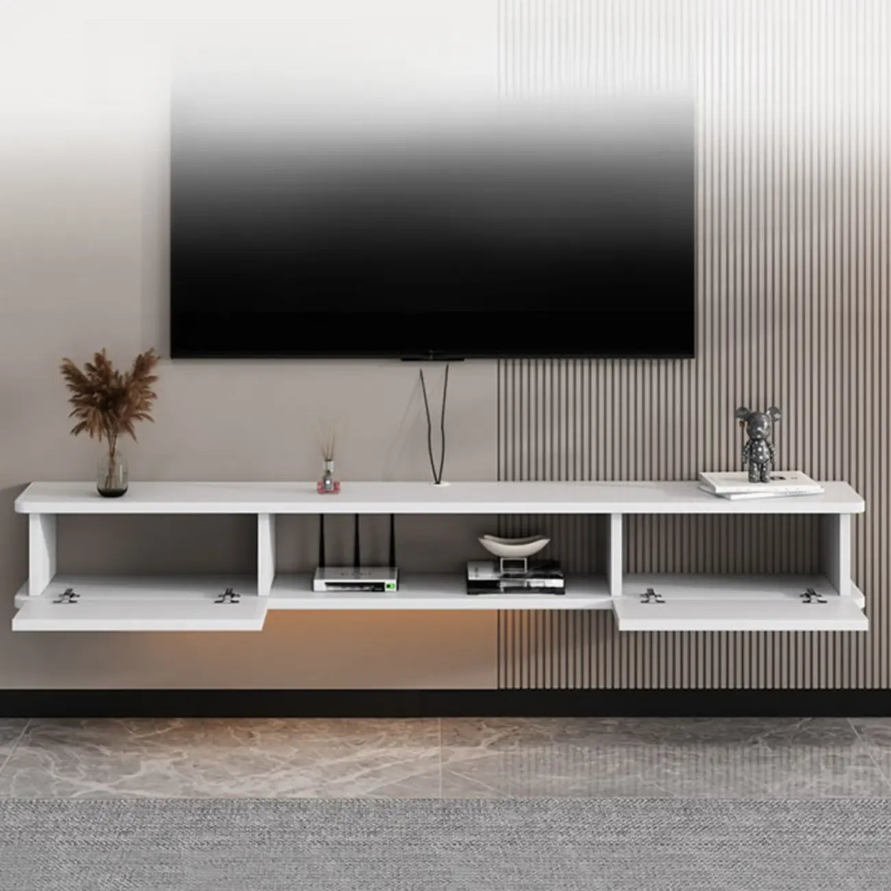 Modern Wall-Mounted Wooden TV Stand with Storage