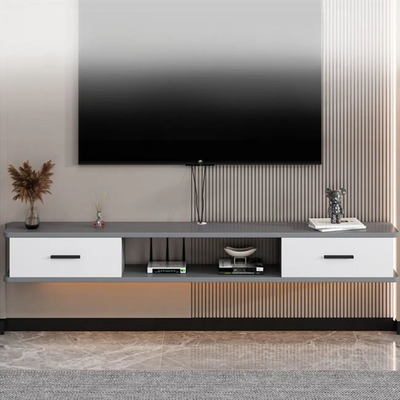Modern Wall-Mounted Wooden TV Stand with Storage