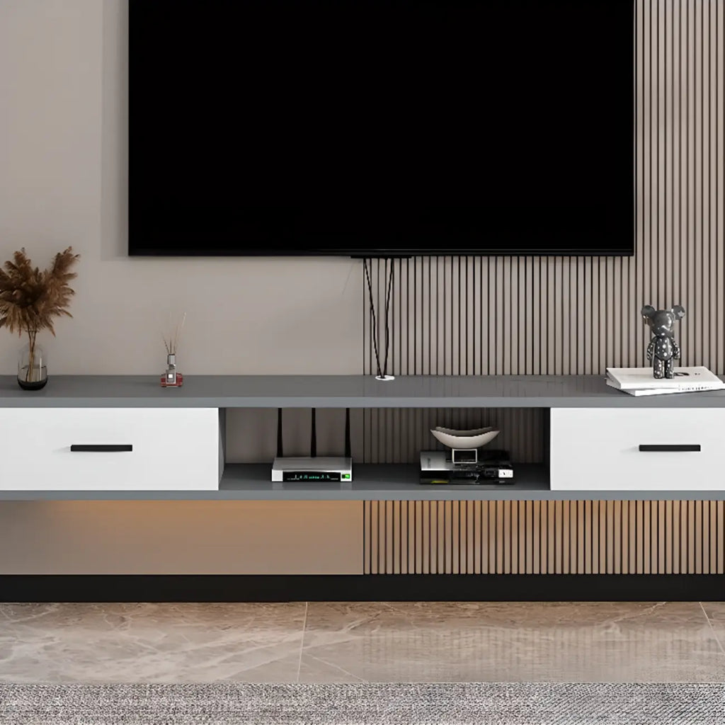 Modern Wall-Mounted Wooden TV Stand with Storage
