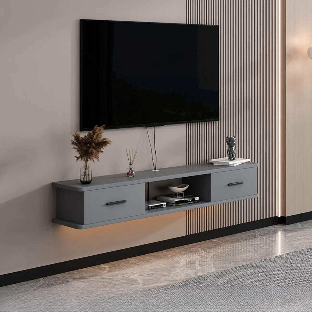 Modern Wall-Mounted Wooden TV Stand with Storage