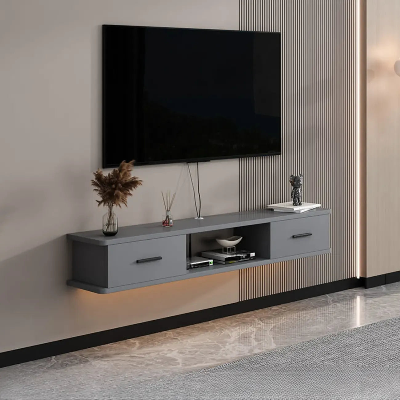 Modern Wall-Mounted Wooden TV Stand with Storage