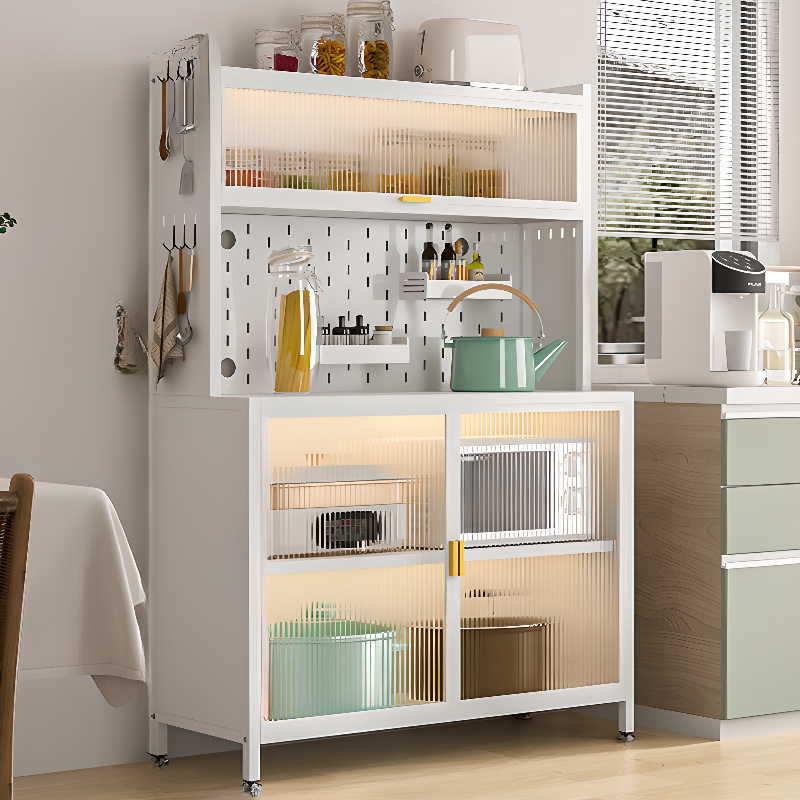 Modern Steel Multi-Shelf Sideboard with Pegboard Back