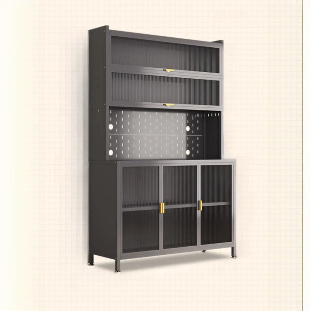 Modern Steel Multi-Shelf Sideboard with Pegboard Back