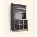 Modern Steel Multi-Shelf Sideboard with Pegboard Back