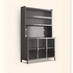 Modern Steel Multi-Shelf Sideboard with Pegboard Back