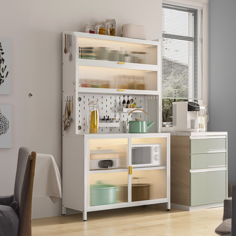 Modern Steel Multi-Shelf Sideboard with Pegboard Back