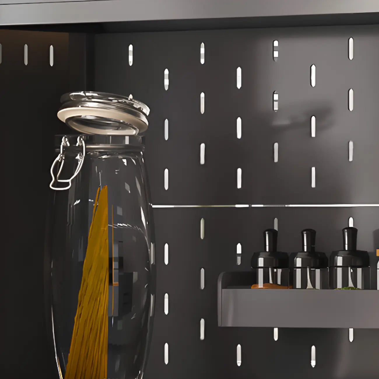 Modern Steel Multi-Shelf Sideboard with Pegboard Back