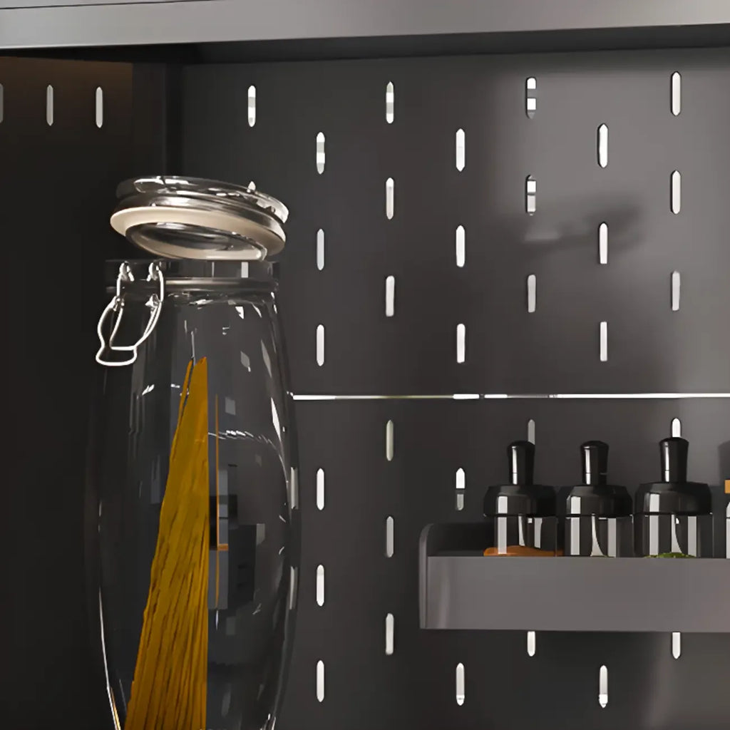 Modern Steel Multi-Shelf Sideboard with Pegboard Back