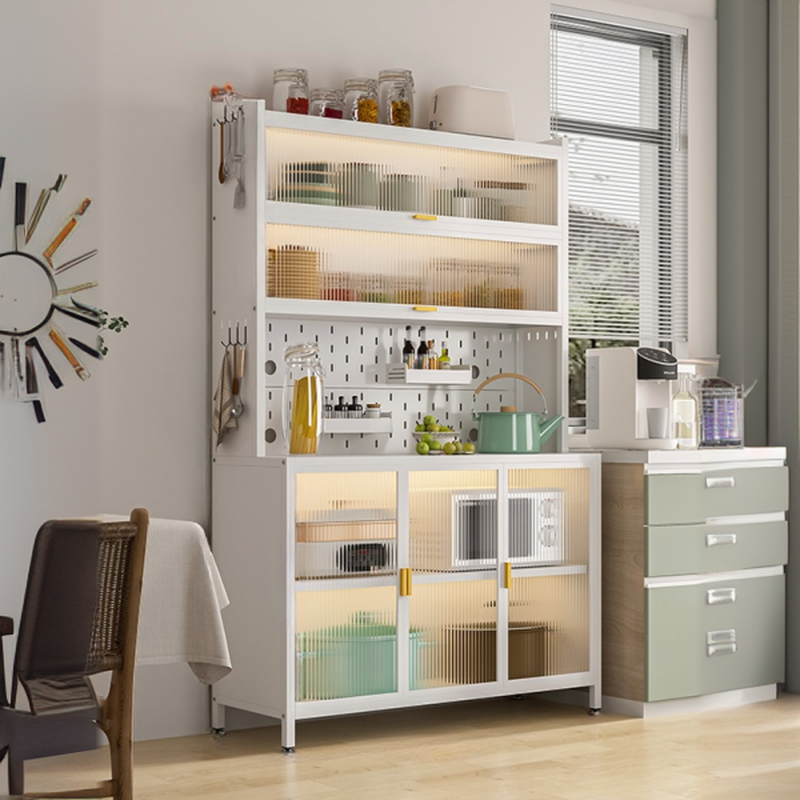 Modern Steel Multi-Shelf Sideboard with Pegboard Back
