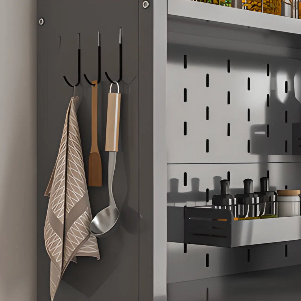 Modern Steel Multi-Shelf Sideboard with Pegboard Back