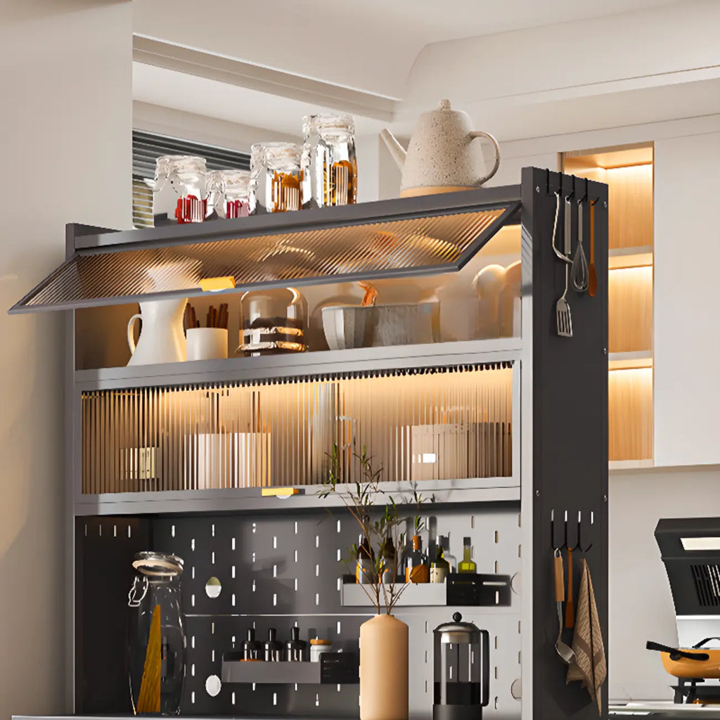 Modern Steel Multi-Shelf Sideboard with Pegboard Back