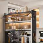 Modern Steel Multi-Shelf Sideboard with Pegboard Back