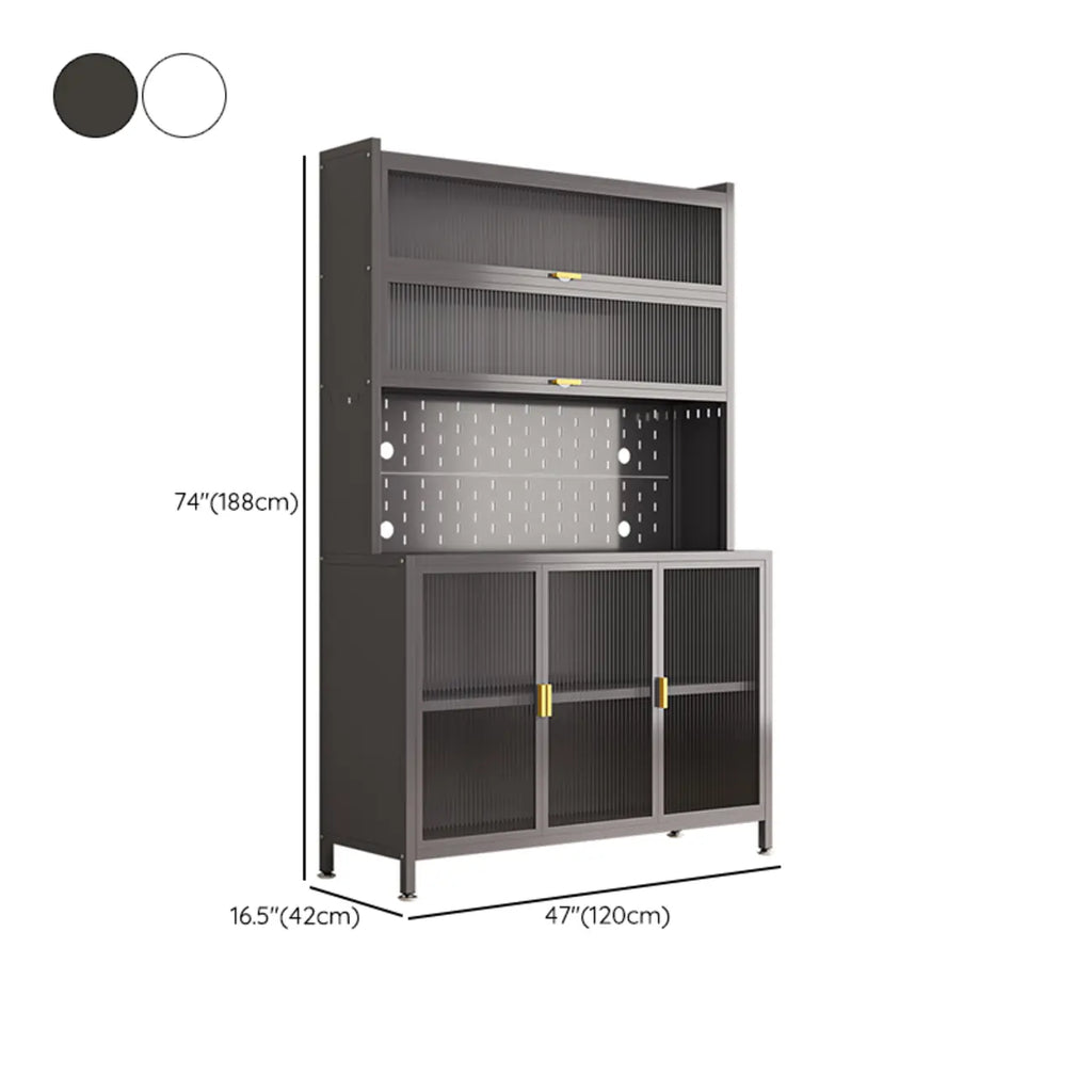 Modern Steel Multi-Shelf Sideboard with Pegboard Back