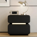 Modern Black Leather Top  2 Drawers Accent Nightstand