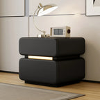 Modern Black Leather Top  2 Drawers Accent Nightstand