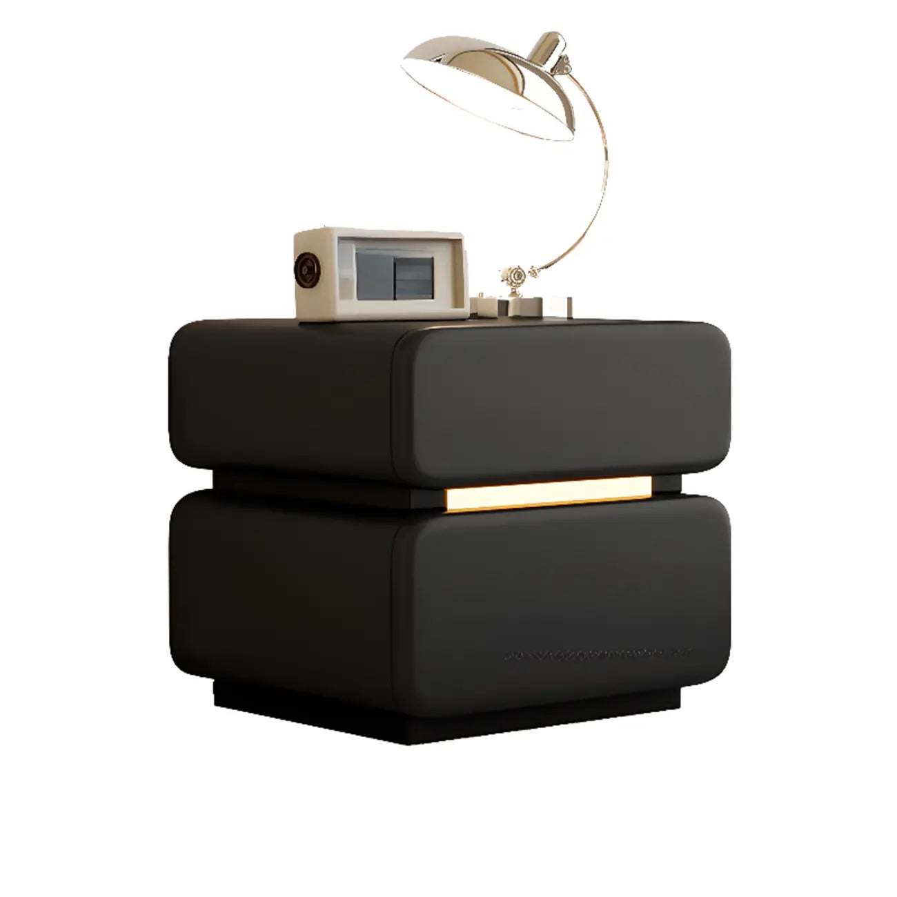Modern Black Leather Top  2 Drawers Accent Nightstand
