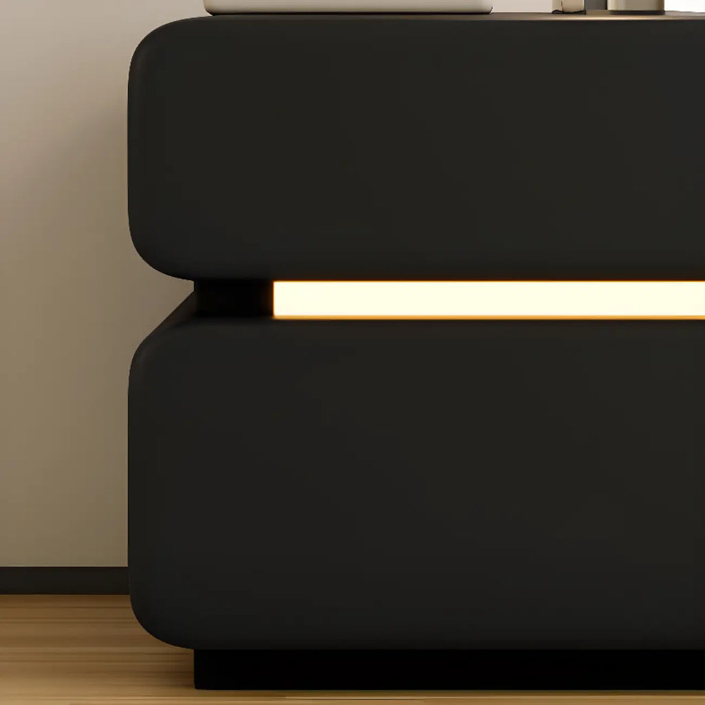 Modern Black Leather Top  2 Drawers Accent Nightstand