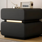 Modern Black Leather Top  2 Drawers Accent Nightstand