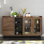 4-Drawer Taupe Wood Sideboard with Glass Doors