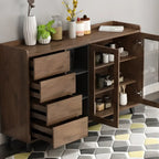 4-Drawer Taupe Wood Sideboard with Glass Doors