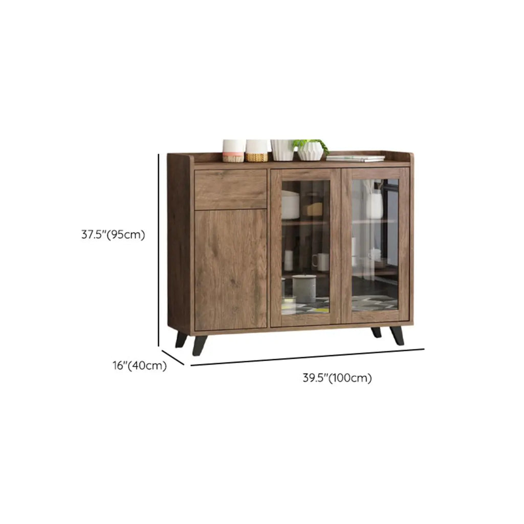 4-Drawer Taupe Wood Sideboard with Glass Doors