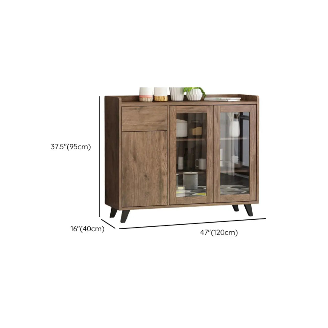 4-Drawer Taupe Wood Sideboard with Glass Doors