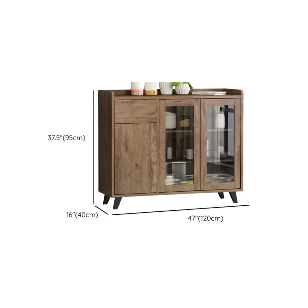 4-Drawer Taupe Wood Sideboard with Glass Doors