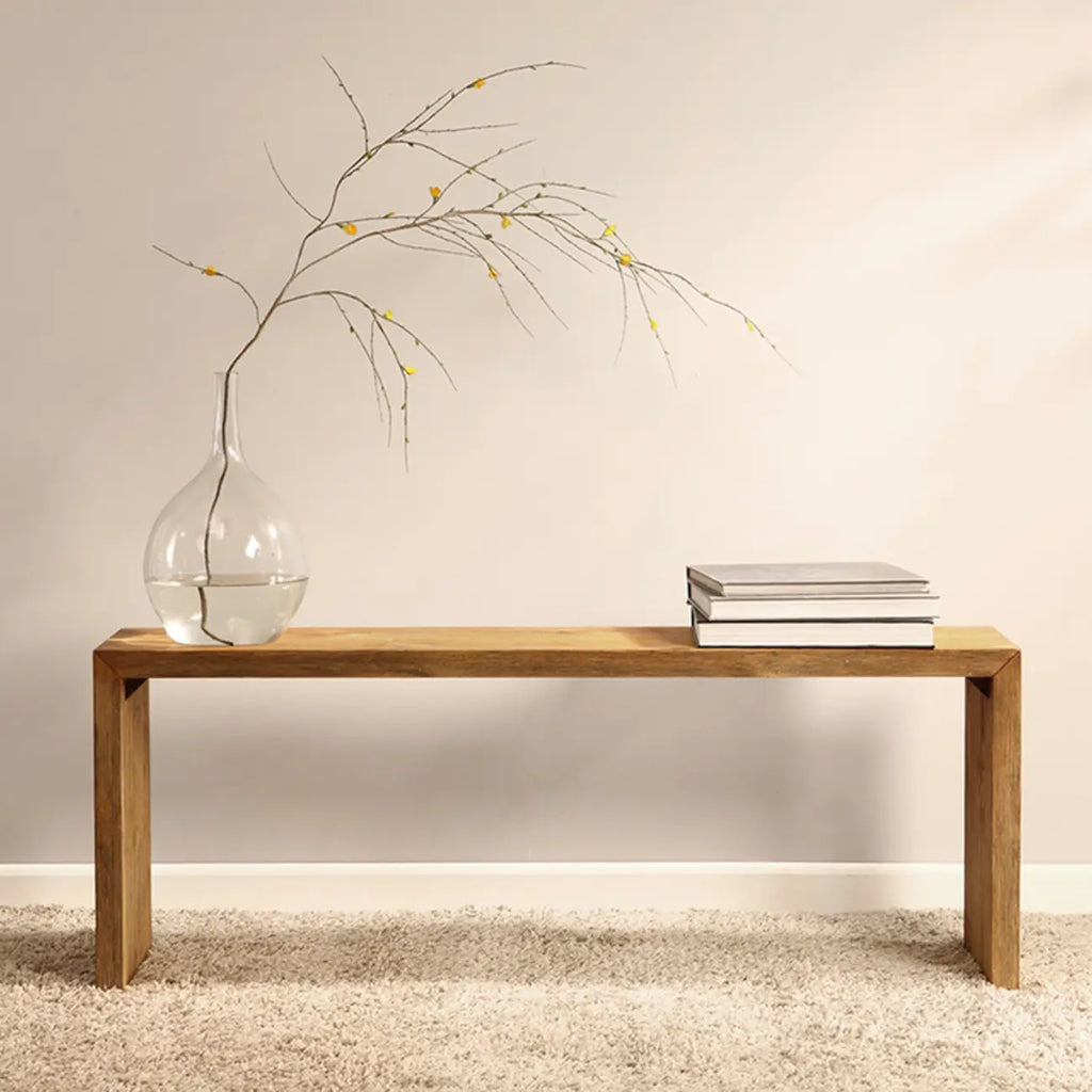 Minimalistic Long Natural Finish Wooden Entryway Bench