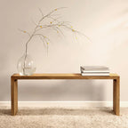 Minimalistic Long Natural Finish Wooden Entryway Bench