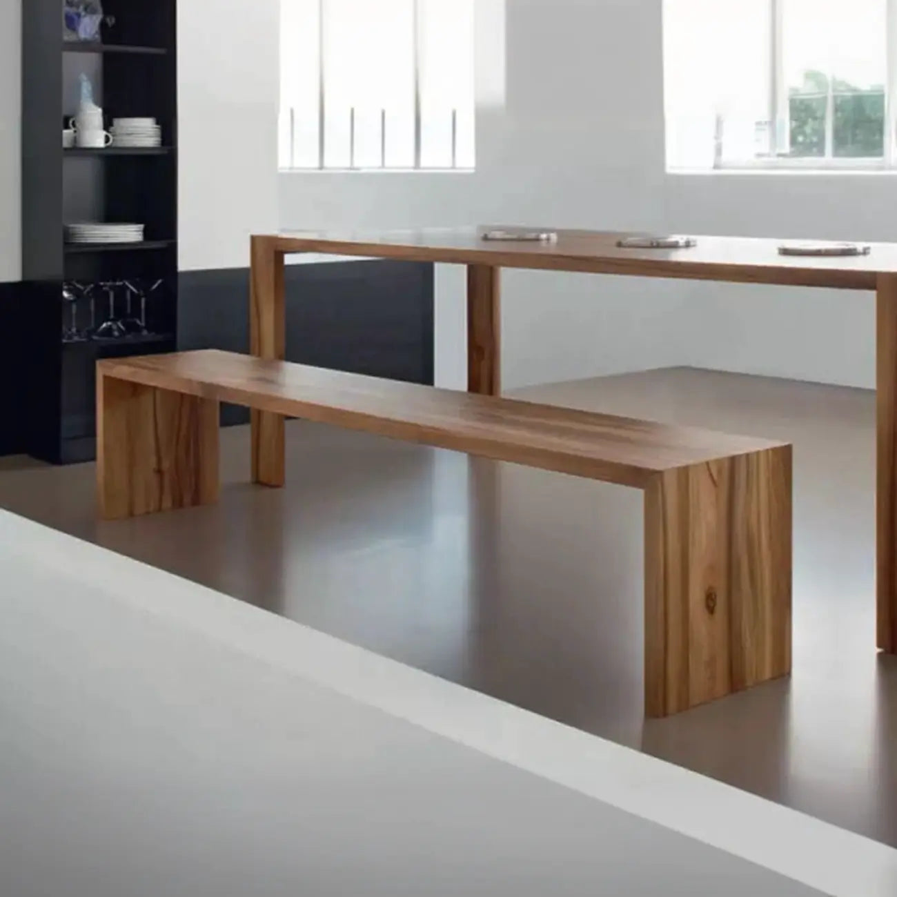 Minimalistic Long Natural Finish Wooden Entryway Bench