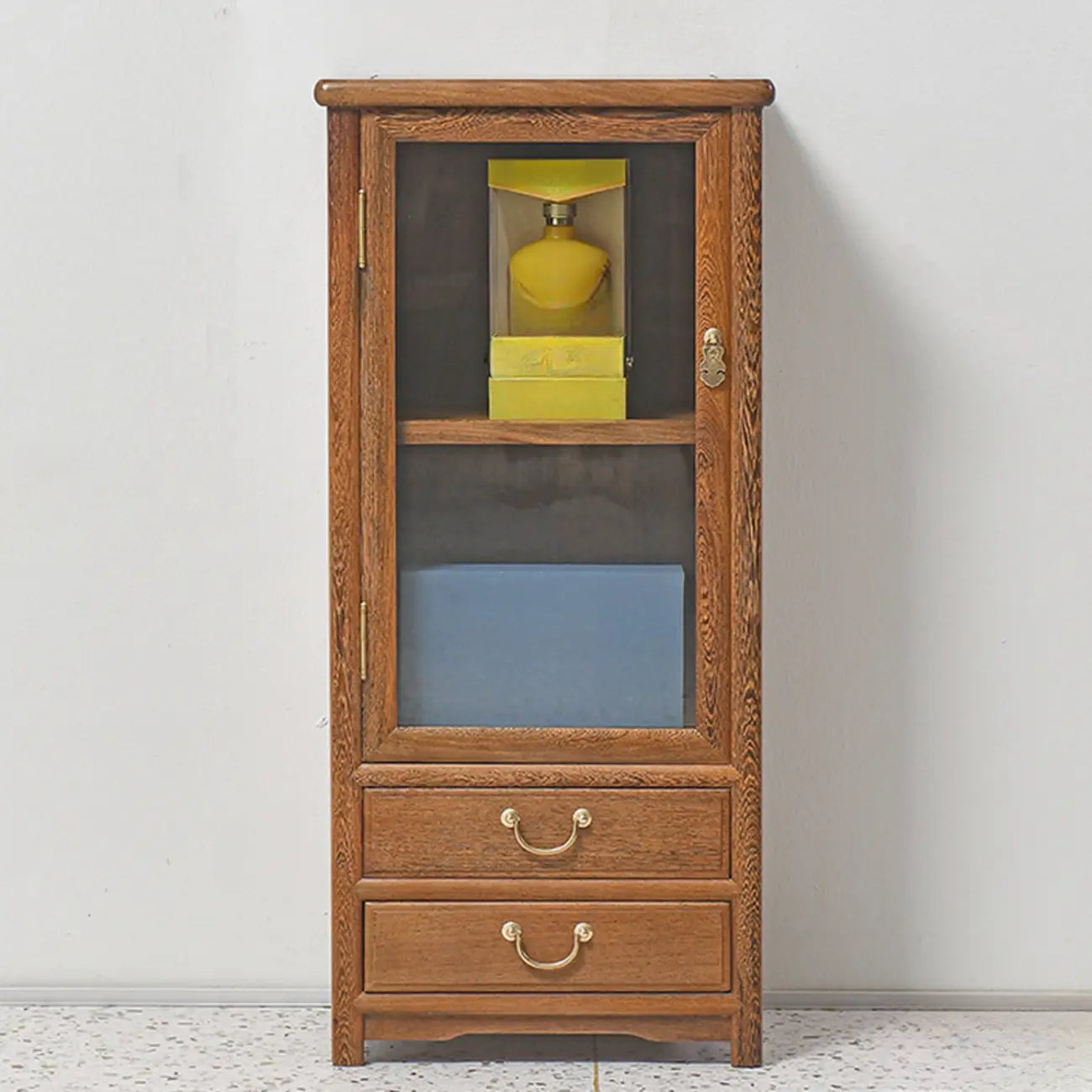 Vintage Wooden Display Cabinet with Glass Doors