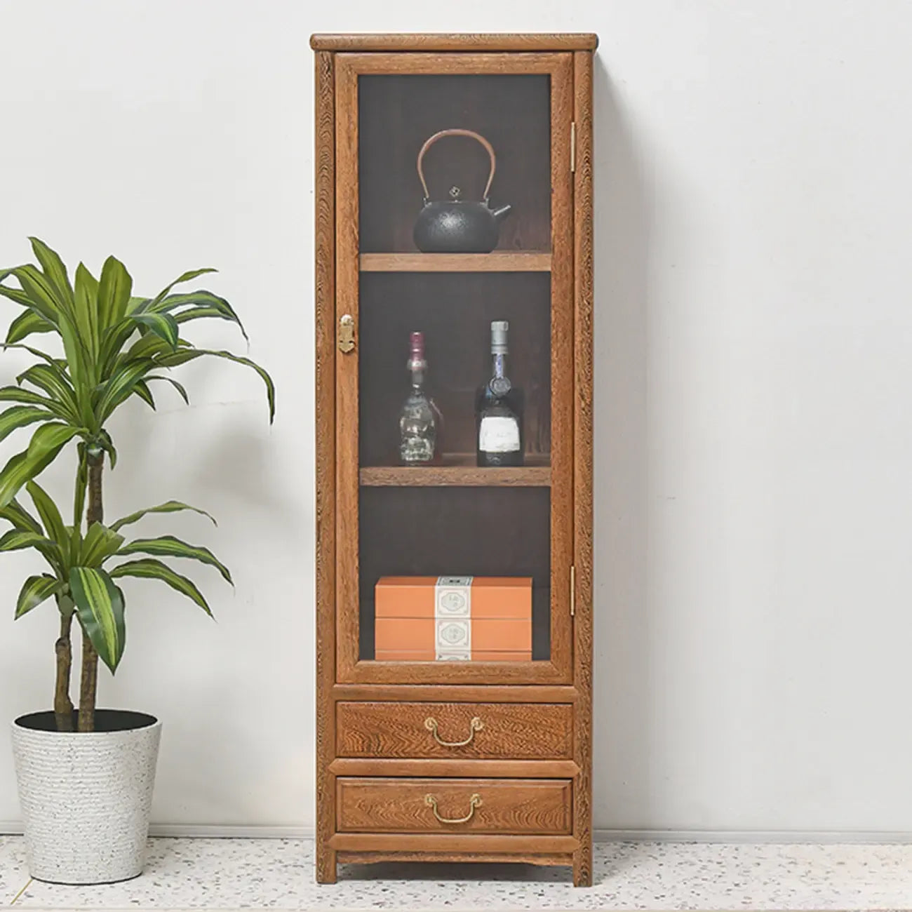 Vintage Wooden Display Cabinet with Glass Doors