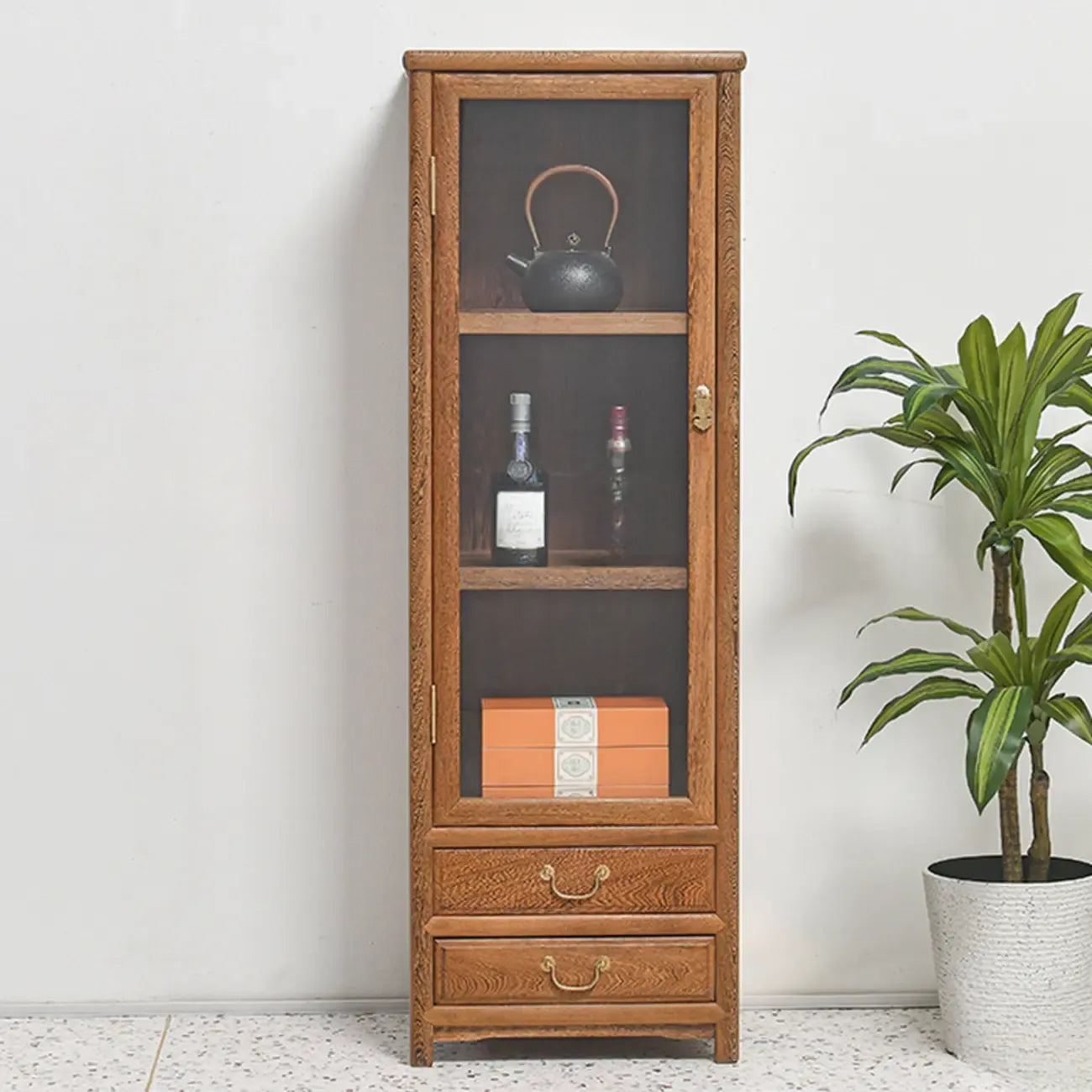 Vintage Wooden Display Cabinet with Glass Doors