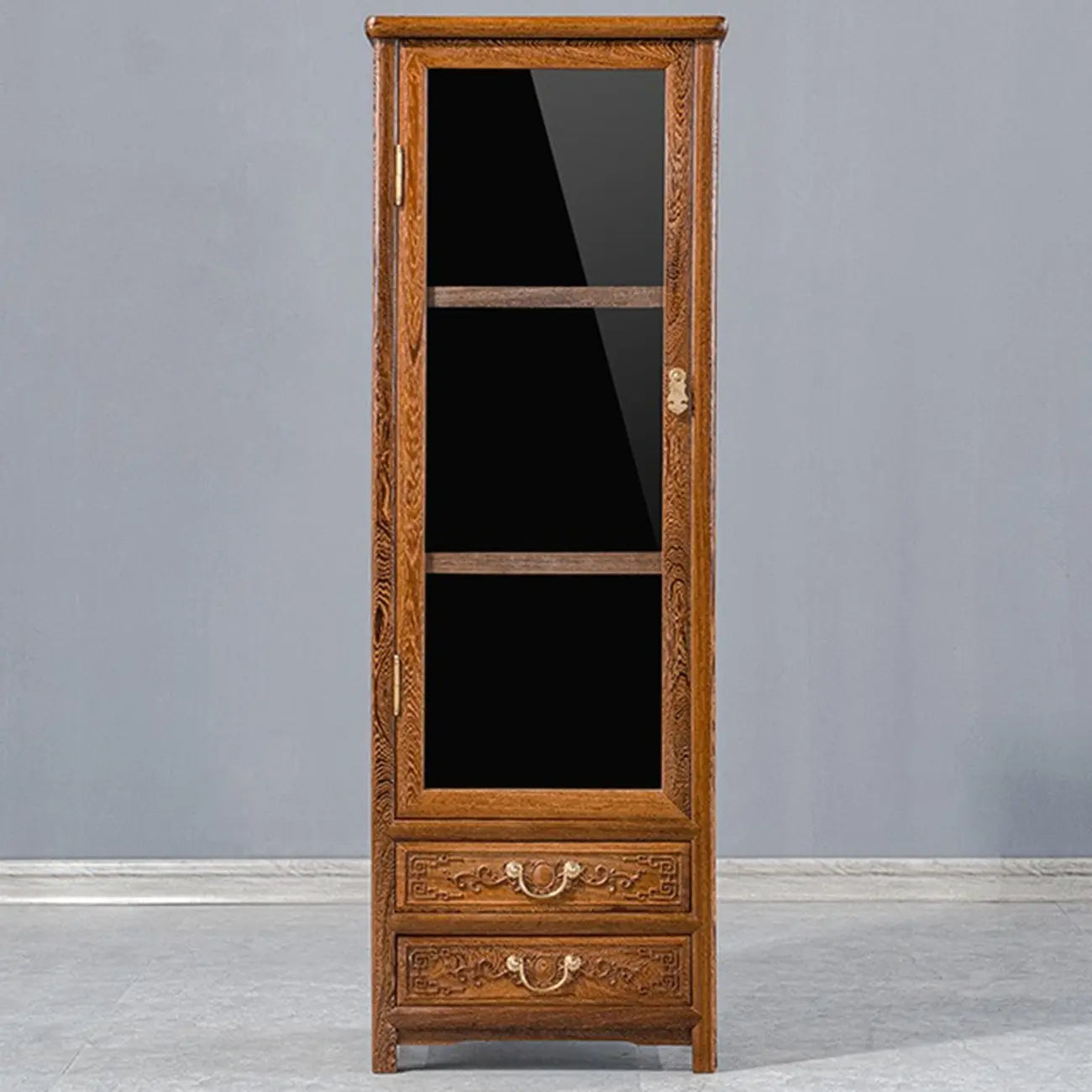 Vintage Wooden Display Cabinet with Glass Doors