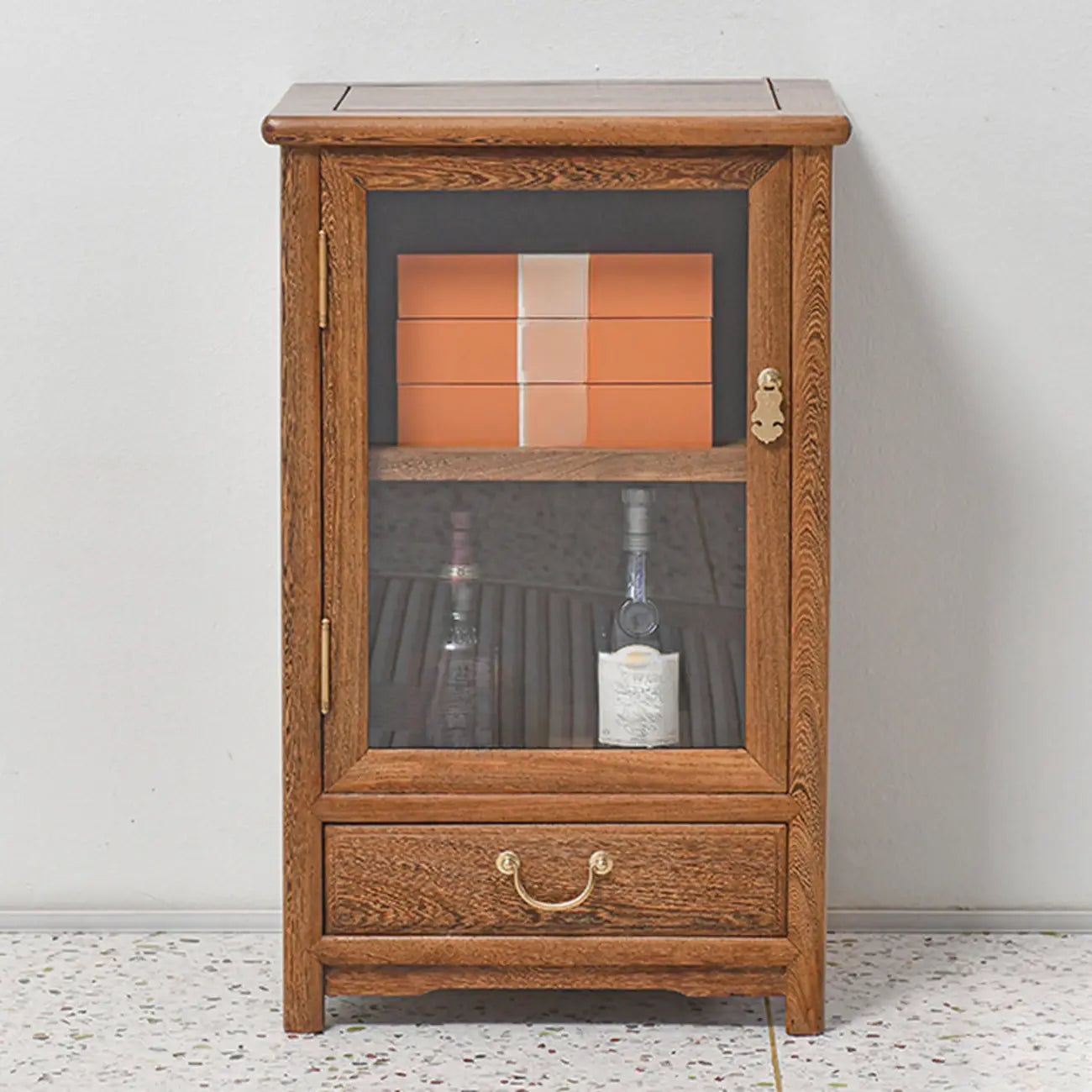 Vintage Wooden Display Cabinet with Glass Doors