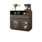 Art Deco Black Wood 4 Drawers Sideboard with Glass Doors