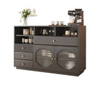 Art Deco Black Wood 4 Drawers Sideboard with Glass Doors