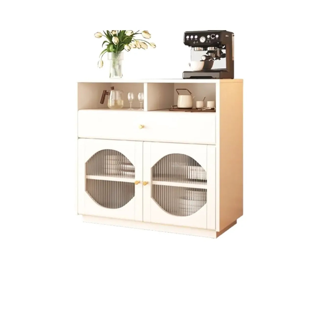 Art Deco Black Wood 4 Drawers Sideboard with Glass Doors