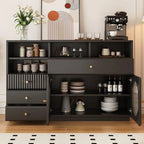 Art Deco Black Wood 4 Drawers Sideboard with Glass Doors