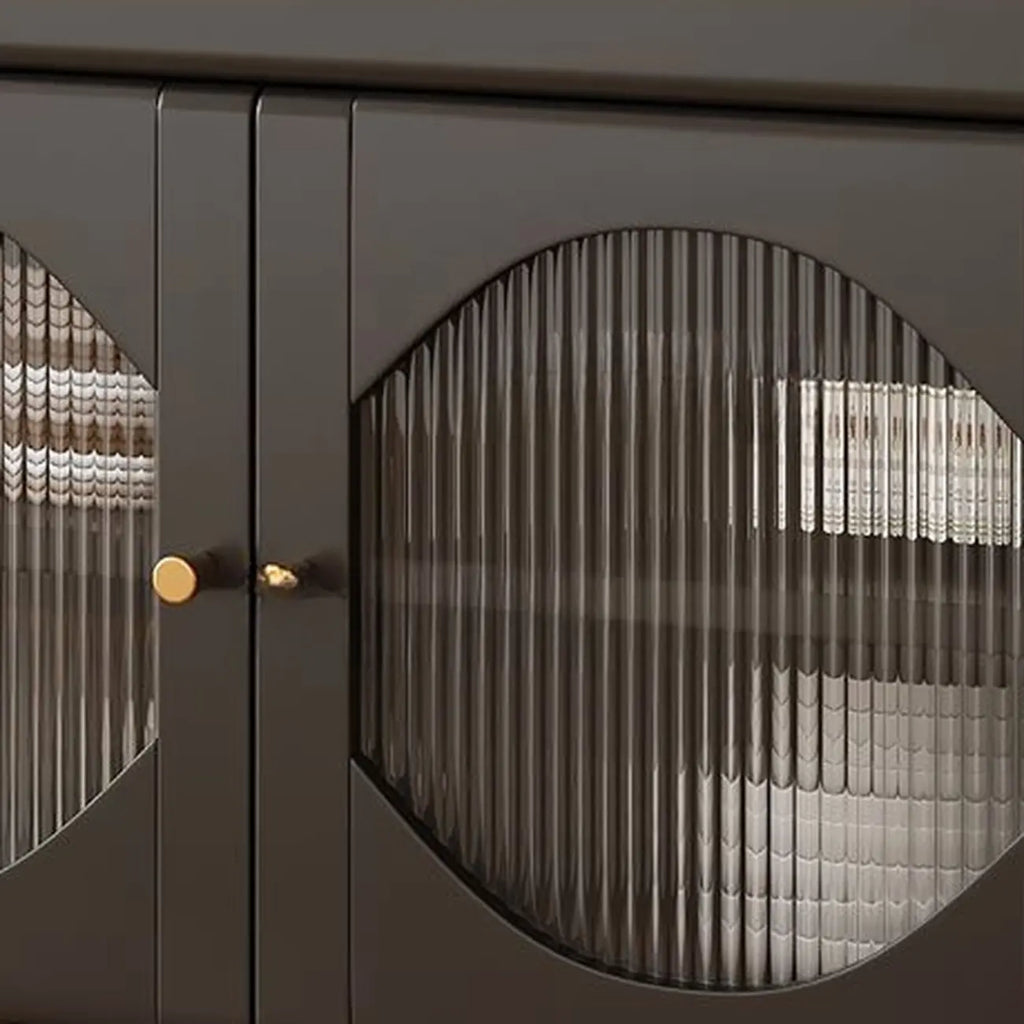 Art Deco Black Wood 4 Drawers Sideboard with Glass Doors