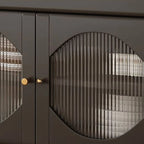 Art Deco Black Wood 4 Drawers Sideboard with Glass Doors