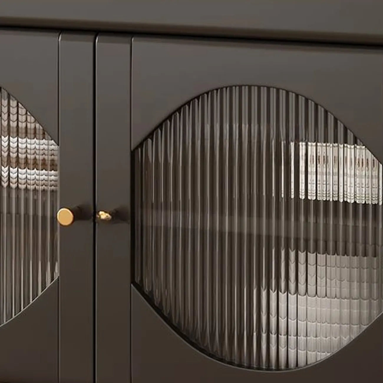 Art Deco Black Wood 4 Drawers Sideboard with Glass Doors