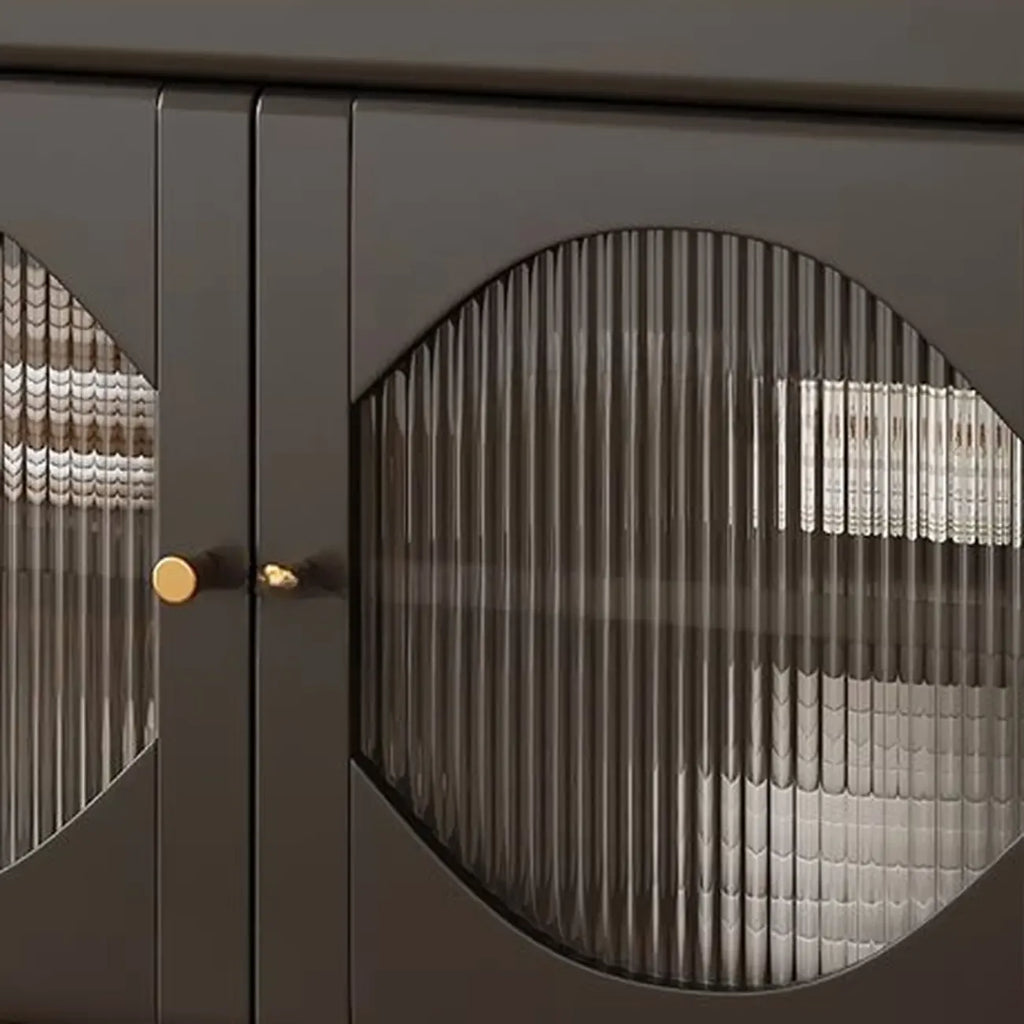 Art Deco Black Wood 4 Drawers Sideboard with Glass Doors