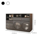 Art Deco Black Wood 4 Drawers Sideboard with Glass Doors